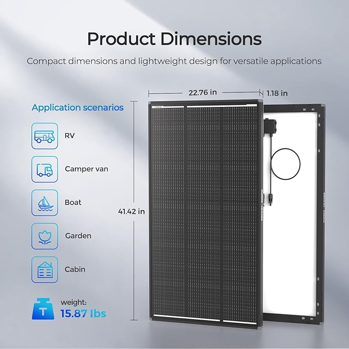Renogy 120W ShadowFlux Anti-Shading N-Type Solar Panel, 12V 120 Watt Solar Panel 25% High-Efficiency, PV Module Power Charger for RV Marine Rooftop Farm Battery and Other Off-Grid Applications