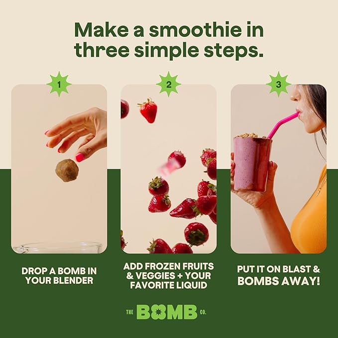 The Bomb Co. Blender Bomb, Glow Getter, Superfood Smoothie Supplement, Smoothie Mix with Flax, Hemp, Irish Sea Moss, & Amino Acids for Hair & Skin Support, Gluten Free, High Fiber, 10 Servings
