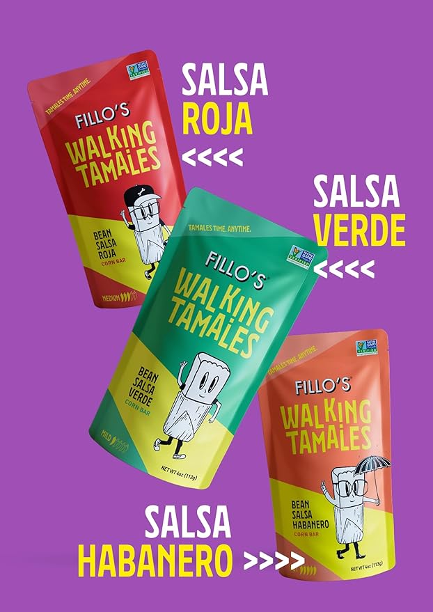 Fillo's Walking Tamales, Savory Variety Pack of 7, Ready-to-Eat Meals, Delicious, Gluten-Free, Preservative-Free, Vegan Friendly, Microwavable, Non-GMO (3 Salsa Verde, 2 Salsa Roja, 2 Habanero)