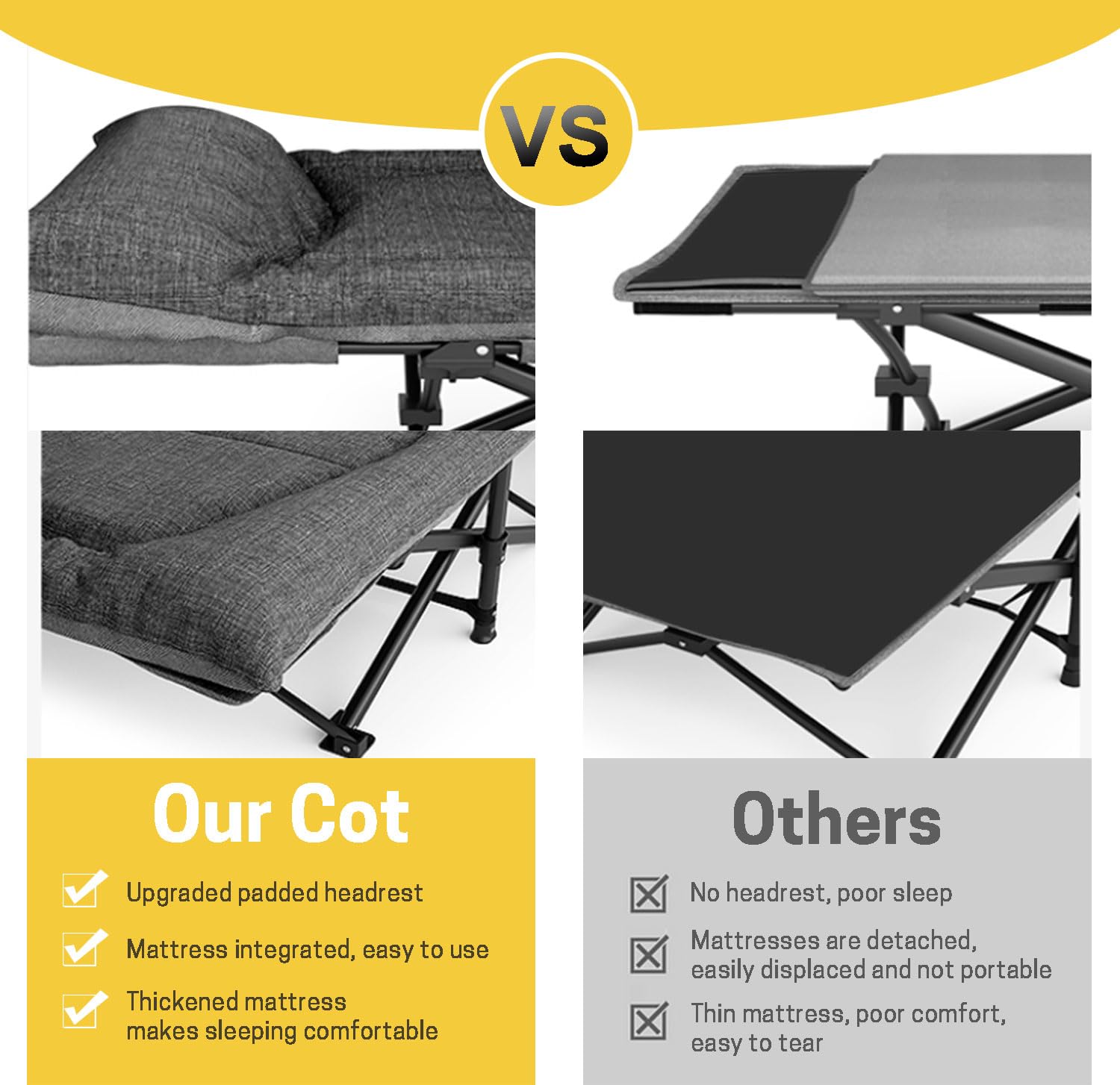 ATORPOK Folding Camping Cot for Adults with Cushion and Pillow
