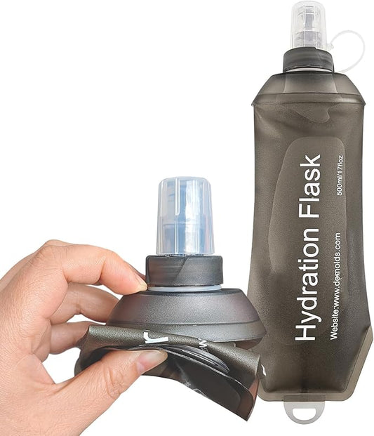 500ml Soft Flask, Soft Water Bottle for Hydration Packs, Running, Hiking, Cycling and Climbing - Gray