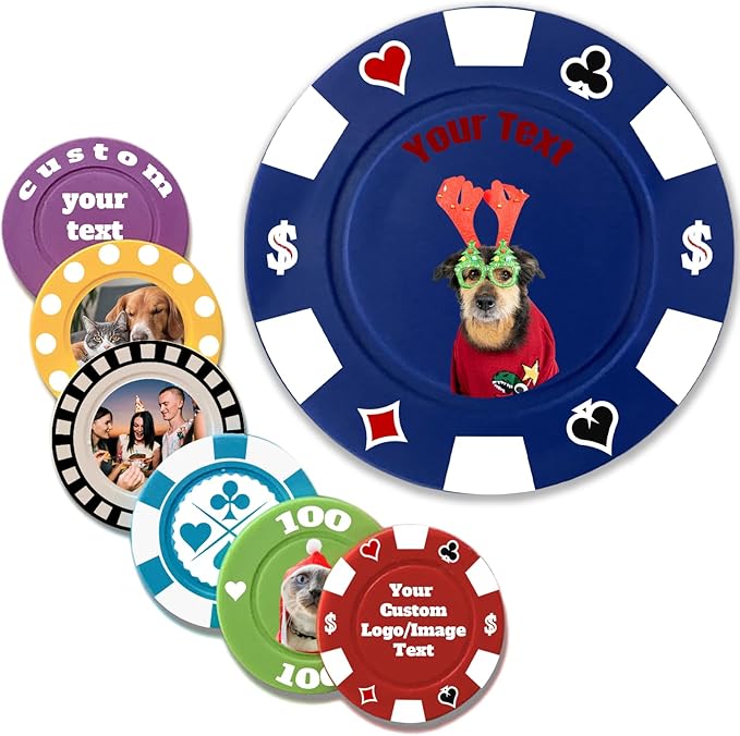 Custom Poker Chips Personalized Plastic Poker Chips with Logo Funny Parties Chips Print Your Photo or Text Golf Ball Markers for Putting Green darkblue