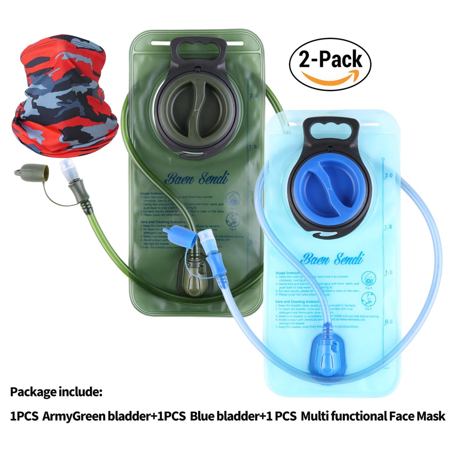 Baen Sendi 2 Pack Hydration Bladder 2 Liter/70 oz - 1.5L 2.5L 3L Water Bladder Pack of 2(1 Piece