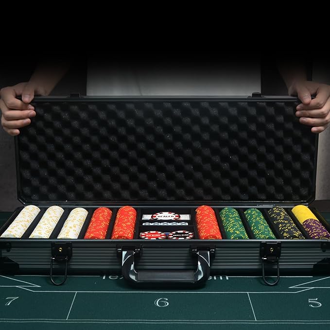 14 Gram Clay Poker Chips Set Texas Hold’em 500PCS Poker Chips Set Numbered Chips with High-End Chip Case and Poker Accessories for Blackjack Poker Games (C 500 PCS)