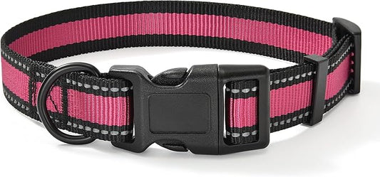 Mile High Life Dog Collar | Nylon Reflective Dog Collars | Light Weight Puppy Collars | Pink Dog Collars for Large Dogs (Pink, Large)