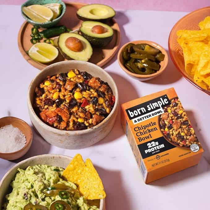 Born Simple Ready to Eat Meals, Variety Pack |Includes 4 Teriyaki Chicken & 4 Chipotle Chicken |IMPROVED RECIPE - High Protein, Prepared Meal, Microwavable Entree, 11 oz (Pack of 8)