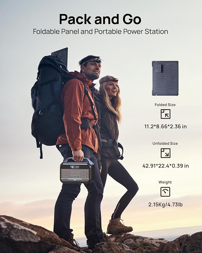 Solar Generator 600W (Surge 1200W), Portable Power Station with 100W Solar Panel, 576Wh (180,000mAh) LFP Battery with AC & DC Outlets, 1 Hour Fast Charging for Home & Emergency, Outdoor Camping, CPAP