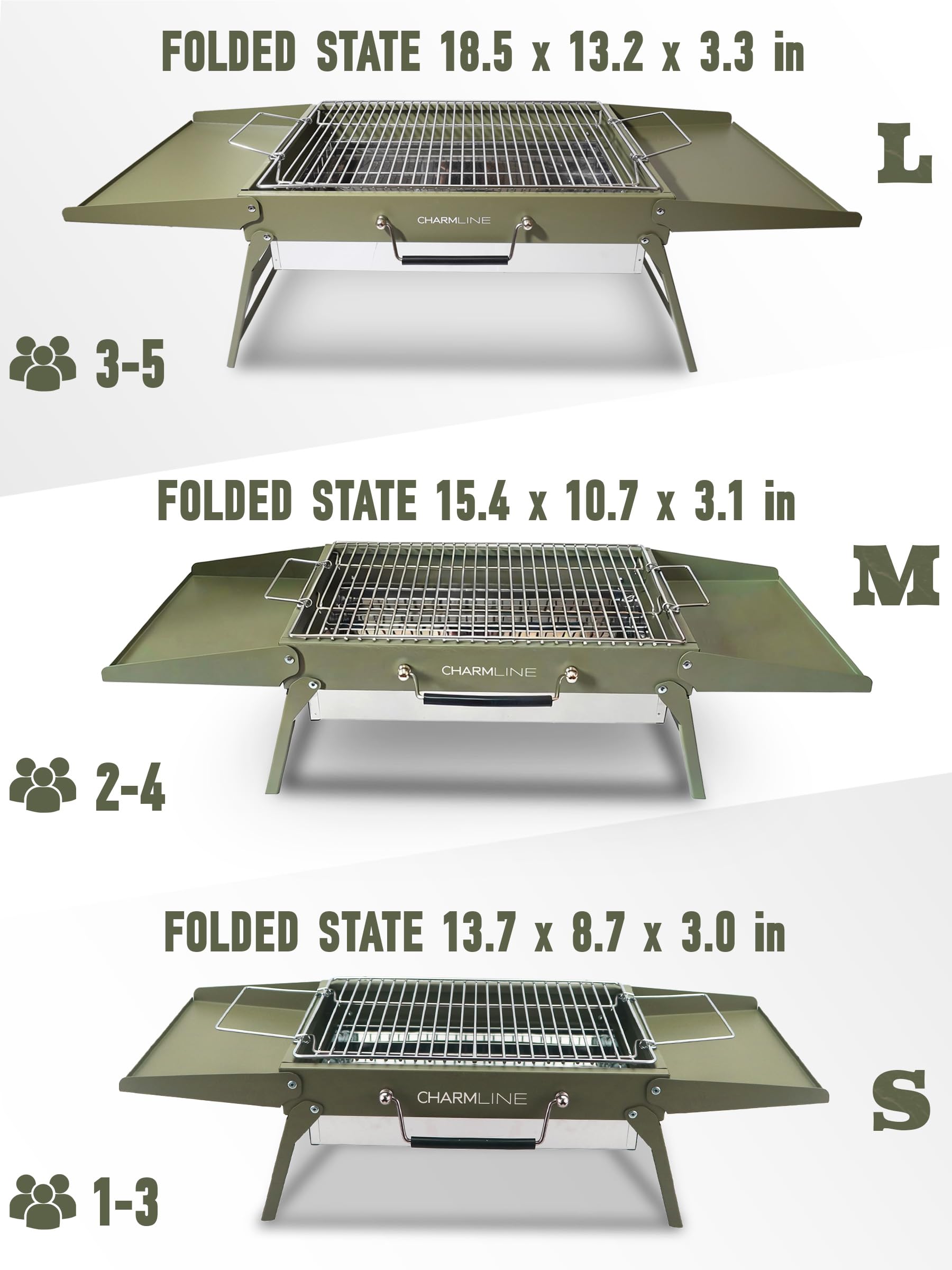 Charmline 14 x 9 inches Small Portable Charcoal BBQ Grill, Foldable Compact Camping Barbecue for