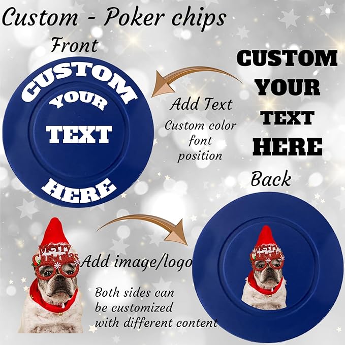 Custom Poker Chips Personalized Plastic Poker Chips with Logo Funny Parties Chips Print Your Photo or Text Golf Ball Markers for Putting Green darkblue