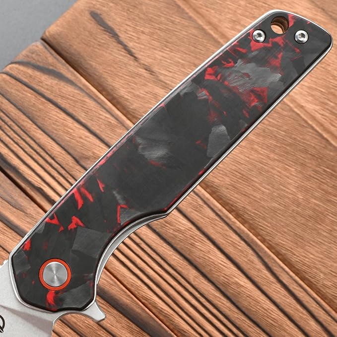 FF19 Folding Pocket Knife，D2 Steel Blade Carbon Fiber Handle EDC Tool Knife for Outdoor Camping Hunting Fishing Working(Red)