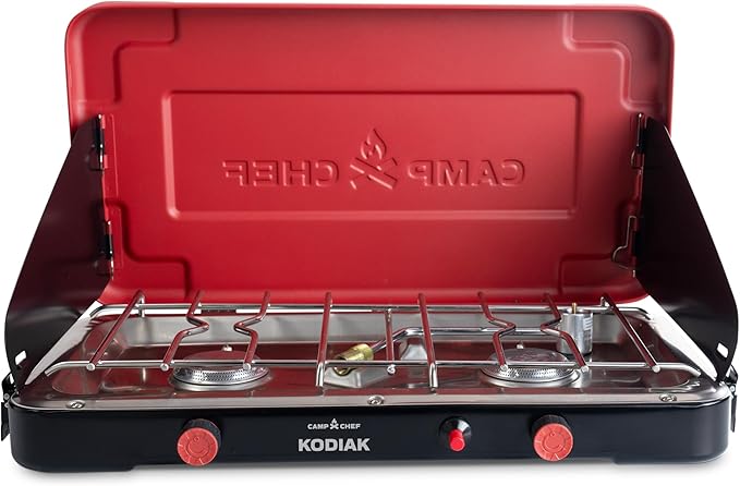 Camp Chef Mountain Series Kodiak - High Outpt Two-Burner Camp Stove - Lid Doubles as Windscreen - Portable Cooking Stove - For Outdoor Cooking - 20,000 BTU?™s