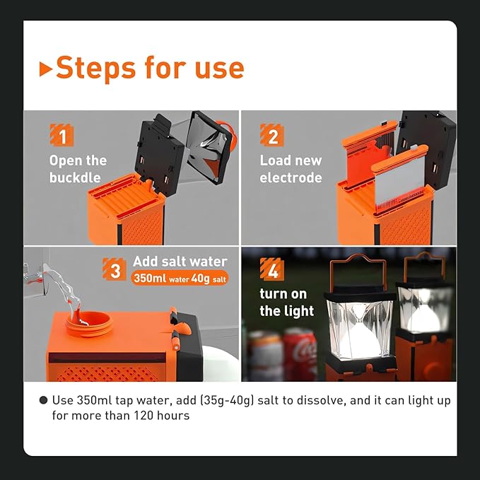 Salt Water Camping Lamp, Outdoor Lanterns Camping Essentials, No Batteries Required Lights for Emergency Supplies, 120H Continuous Lighting , Waterproof IP65 Survival Kit for Hurricane