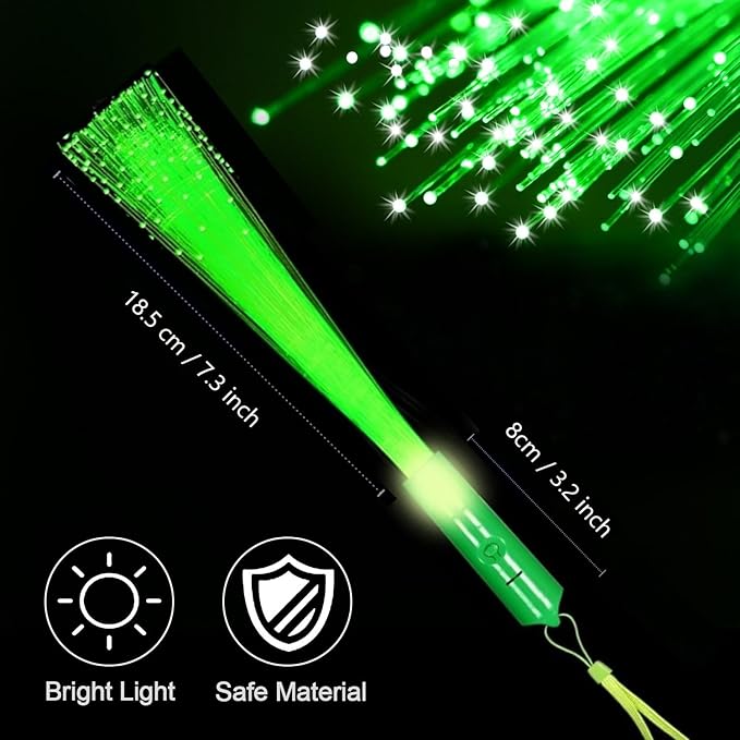 12 Pack Green Glow Sticks Light Up Fiber Optic Stick Glow Wands Bulk with 3 Flashing Models for Christmas Saint Patrick's Day Easter Party Favors