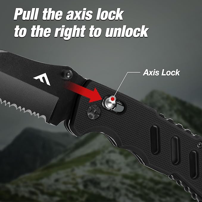 FLISSA Folding Pocket Knife with Clip, Glass Breaker and Seatbelt Cutter, Survival Knife for Emergency Rescue Situations, EDC Knife for Tactical, Hunting, Camping, Outdoor, Unique Gifts for Dad, Father-Black