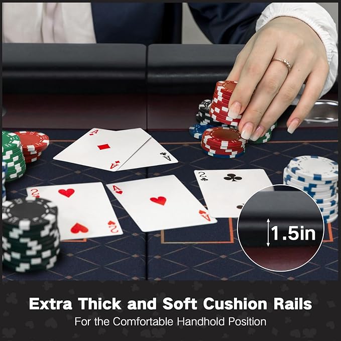 10 Player Foldable Poker Table, 86" Large Professional Folding Texas Holdem Poker Card Table, Portable Casino Table for Game Room with Padded Rails & Cup Holders