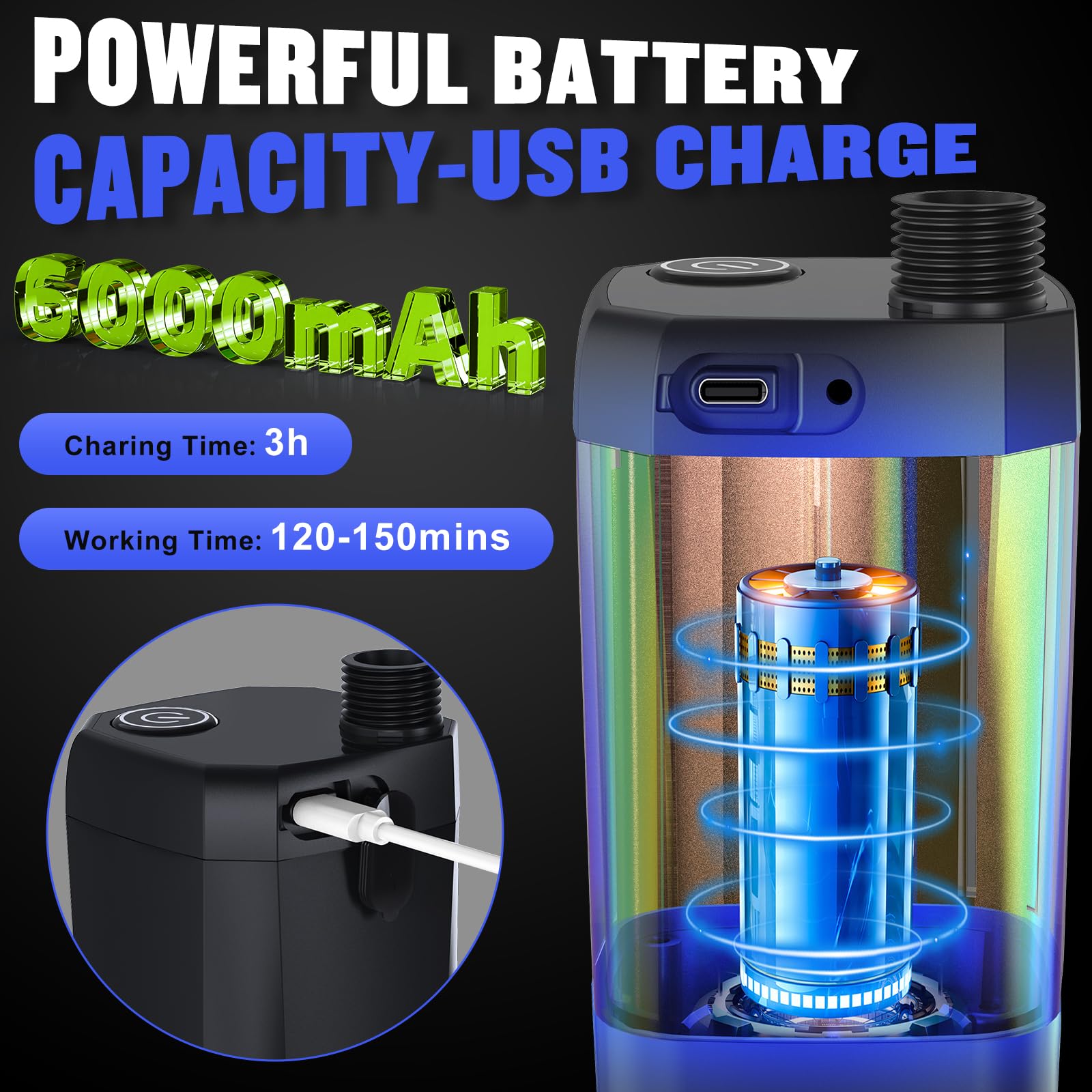 Spopal Portable Shower for Camping, [Long-Lasting] 6000mAh Rechargeable(Bk)