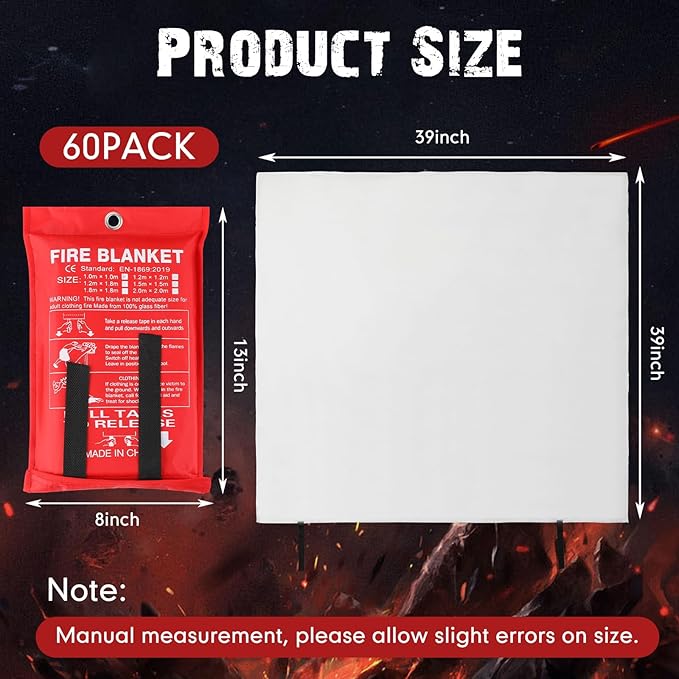 Macarrie 60 Pack 39??x 39??Fire Blanket Emergency for Home and Kitchen Safety Suppression Blanket Fiberglass Fireproof Survival for Fireplace Car Office Camping (Red)