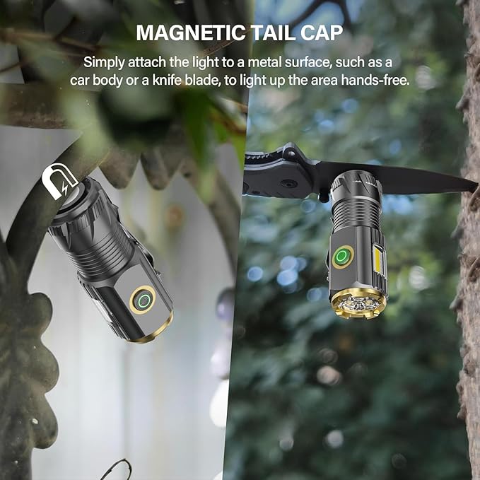 mini LED Flashlight with Magnetic Base and Side Clip, 6 Modes, high Brightness Small Flashlight, IPX6 Waterproof, is The Best Small Flashlight for Camping, Travel, and Emergency situations