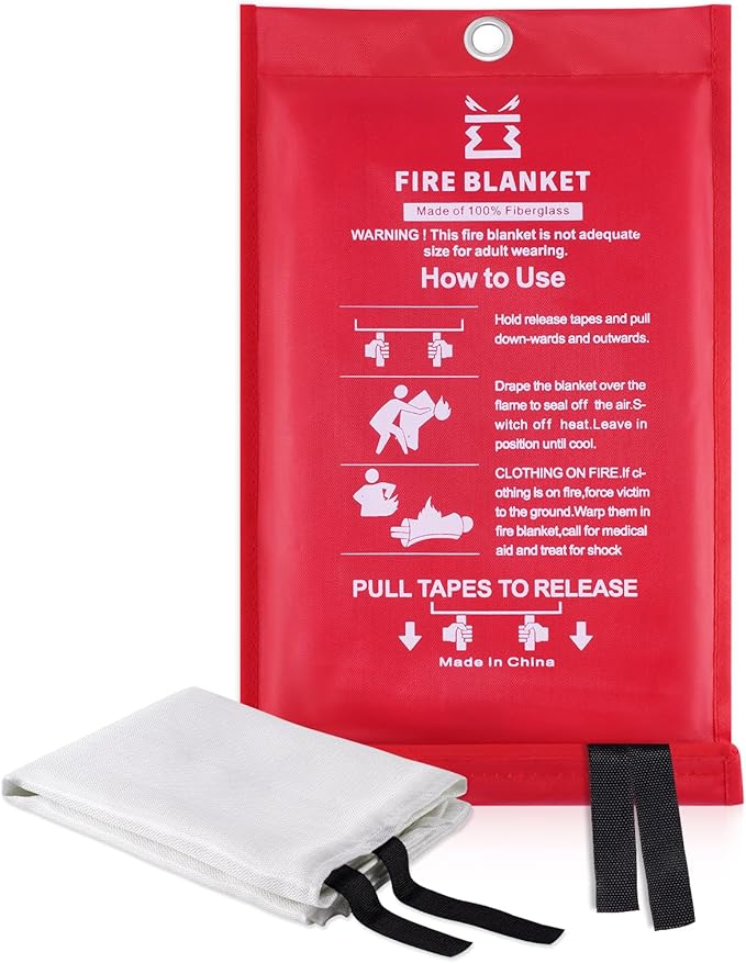 Fire Blanket for Kitchen Home Emergency - Fiberglass Blankets Fire Survival Suspension Flames Retardant Extinguisher Great for Stove Car Garage Office Camping Caravan BBQ Safety (1-Pack)