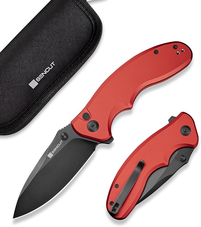 SENCUT Cybrix Folding knife, Pocket Knife with 3.46" 9Cr18MoV Blade Aluminum Handle, EDC Knife Reversible Clip for Men Women Camping Hunting Hiking (Red)