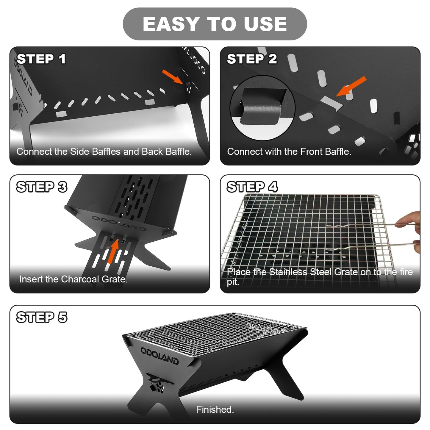 Odoland Portable Folding Charcoal Grills for Outdoor Cooking Bonfire BBQ