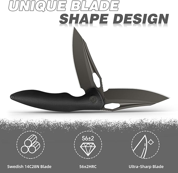 FINTISO Apollo Pocket Knife, 3.3" 14C28N Blade G10 Handle Folding Knife with Liner Lock, Small EDC Knife with Pocket Clip for Camping, Survival, Hunting, Unique Gift for Men Women