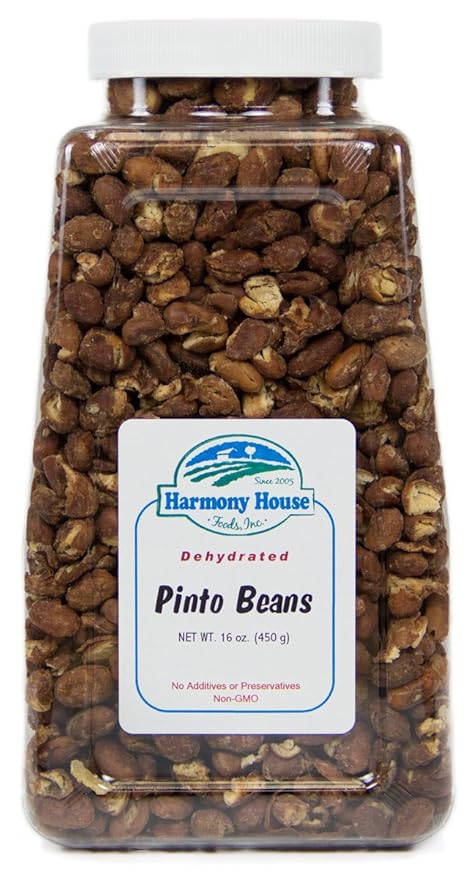 Harmony House Foods TRUE Dehydrated Pinto Beans - Easy Cook (16 oz, Quart Size Jar)