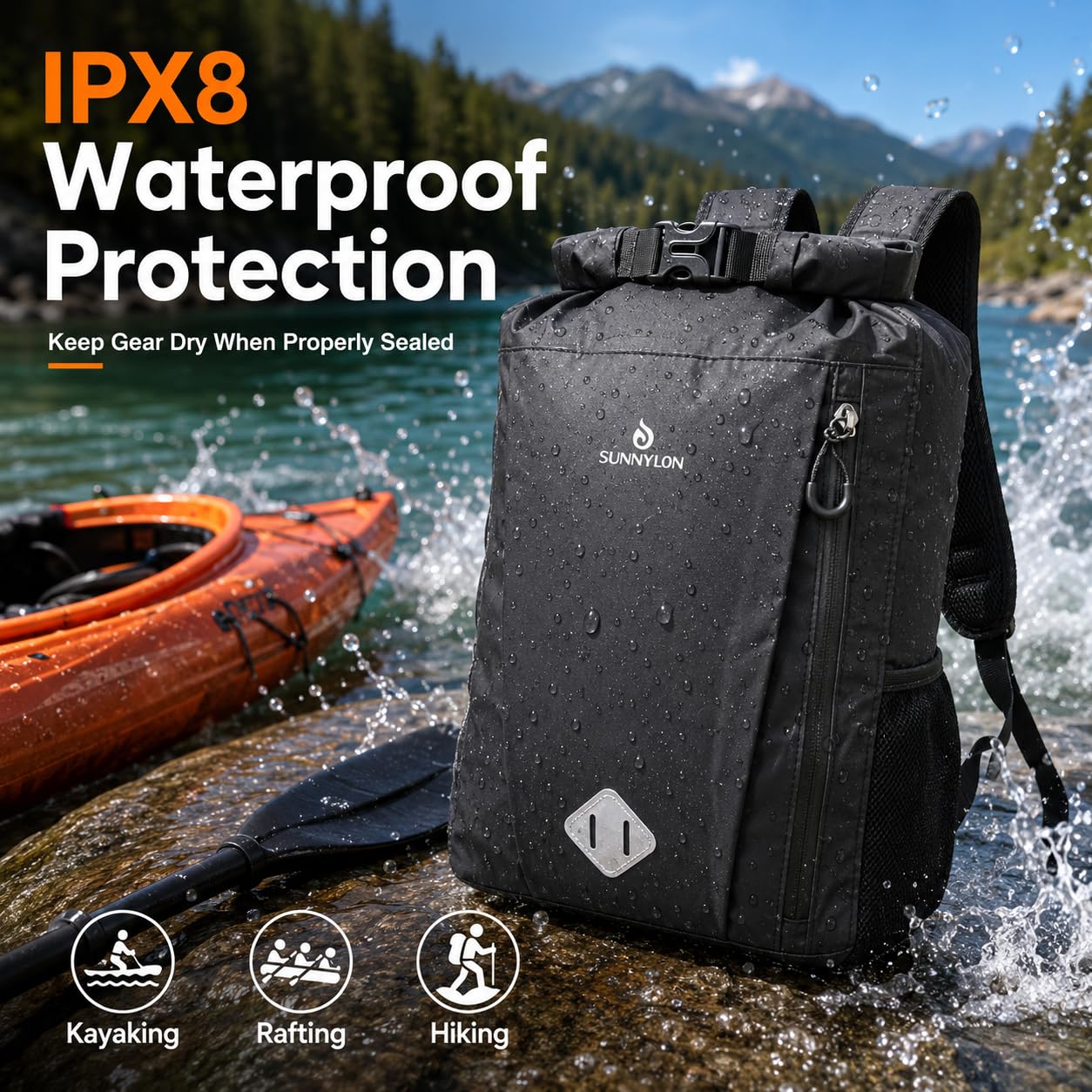 Sunnylon Dry Bag Backpack, 20L Dry Bag Waterproof with Waist Pouch and Phone Case,Roll top Dry bag