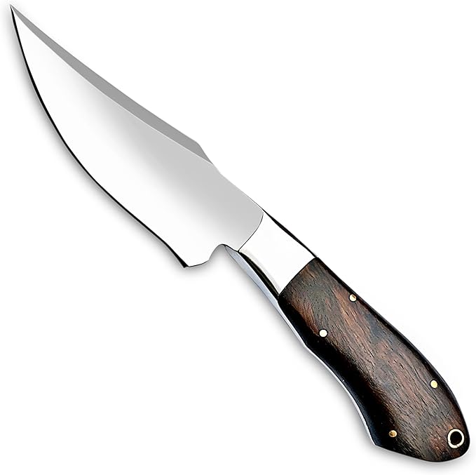 Zaby Hand Forged D2 Steel 10'' inches Fixed Blade Hunting Knife, Bushcraft Skinner Camping Outdoor Knife with Genuine Leather Sheath, Rose Wood Handle
