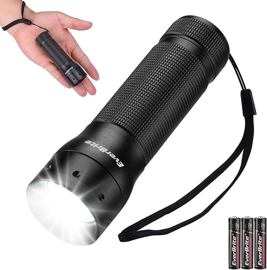 EverBrite Mini LED Flashlight, Zoomable High Lumens 350LM, 3 Modes, 3AAA Batteries Included, Compact Handheld Flash Light for Camping, Emergency, Home ??Black