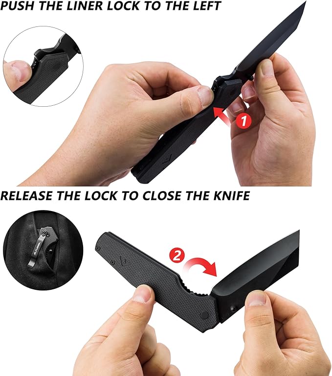 FLISSA Folding Knife, 4-3/4" Reverse Tanto Folding Pocket Knife, Black Stonewash Blade, G10 Handle, for Hunting, Survival, Camping and Outdoor Activities, Great Gifts for Dad, Husband, Friend