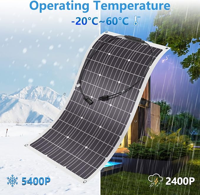 100W Flexible Solar Panel, 12V Monocrystalline Lightweight High Efficiency Bendable Mountable for RV Roofs Boats Camper Caravan Cabin Trailer Battery Charge Off- Grid System Uneven Surfaces