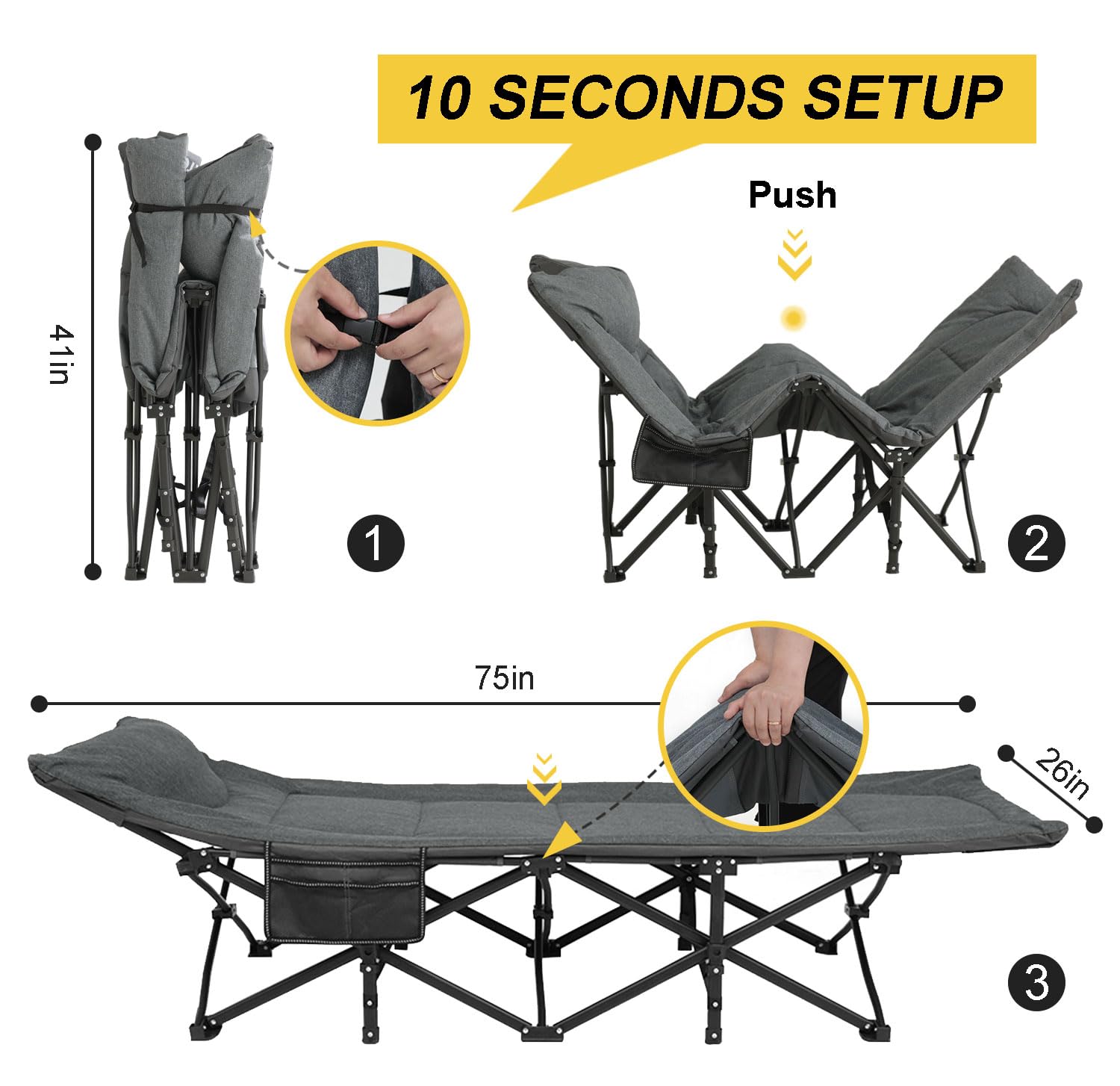ATORPOK Folding Camping Cot for Adults with Cushion and Pillow