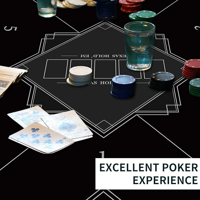 nuveti 24/31/39/47/55 inch Square Foldable 6-Player Texas Poker Card Tabletop Layout Portable Anti-Slip Rubber Board Game Mat Texas Hold'em Poker Mat for Family Game, Casino, Party