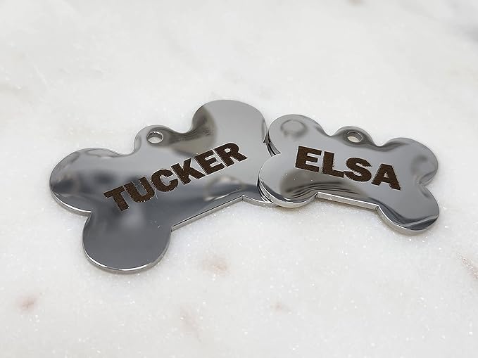 Dr. Fremont's Stainless Steel Pet ID Tags Engraved and Personalized for Dogs and Cats on Both Sides in Bone, Heart, Circle Round, Hexagon, and Diamond