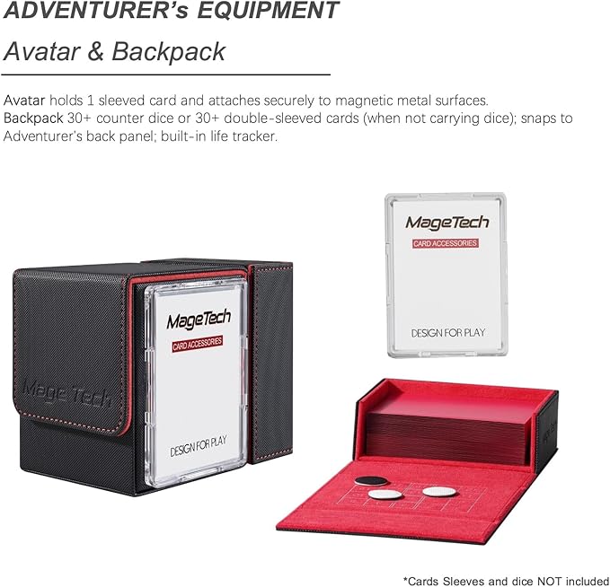Adventurer [Paragon] Commander Kit - Avatar Holder + Backpack Dice Box Snap-On Back Panel, with Life Tracker - MTG Commander/EDH - Black/Red