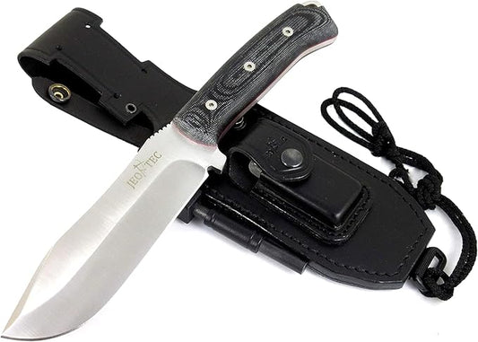 JEO-TEC Nº45 Fixed Blade Bushcraft Knife for Survival Camping Hunting Fishing, Full Tang Knife 11" Overall, Sheath + Firesteel + Sharpener Stone, Handmade