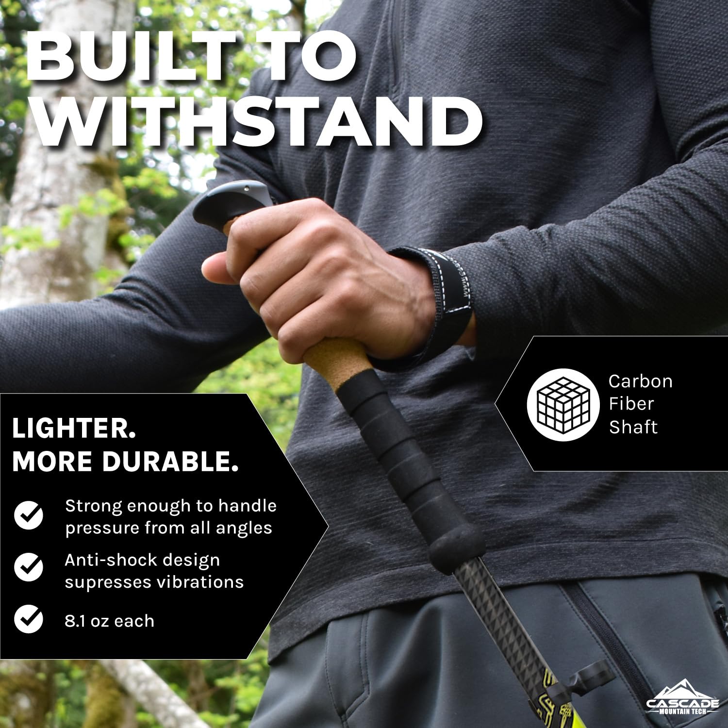 Cascade Mountain Tech Trekking Poles - Carbon Fiber Walking or Hiking Sticks with Quick Adjustable