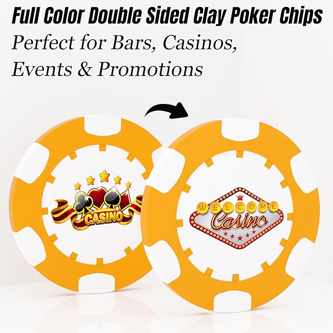 25 Custom Clay Poker Chips, 40mm Heavy 11.5g Casino Sized Personalized Poker Chips with Your Logo, Image or Text, Custom Drink Tokens for Bar, Party, Tournaments, Golf Club or Events
