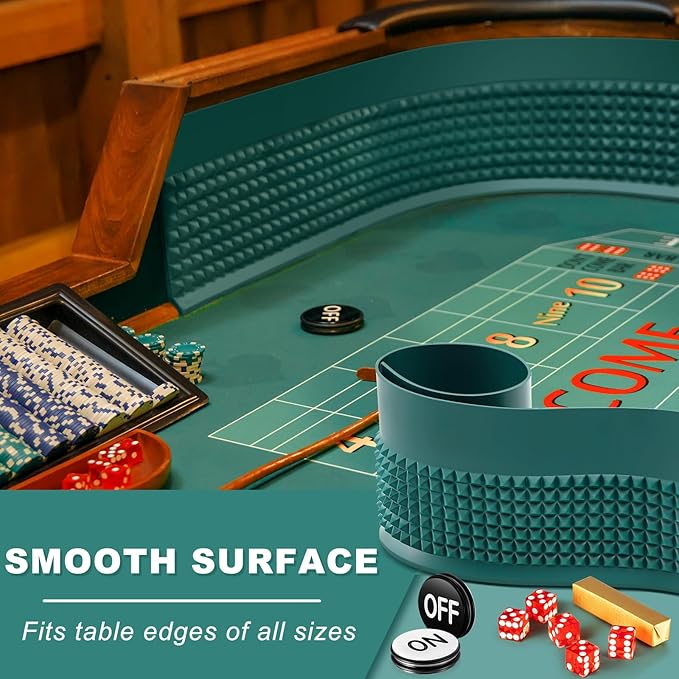 Leyndo Craps Tabletop Game Set, Includes 48"x11" Rubber Craps Diamond Pyramid Bumper, Casino Grade AAA 19mm Dice, 3 Inch On/Off Buttons for Casino Poker Nights(Green)