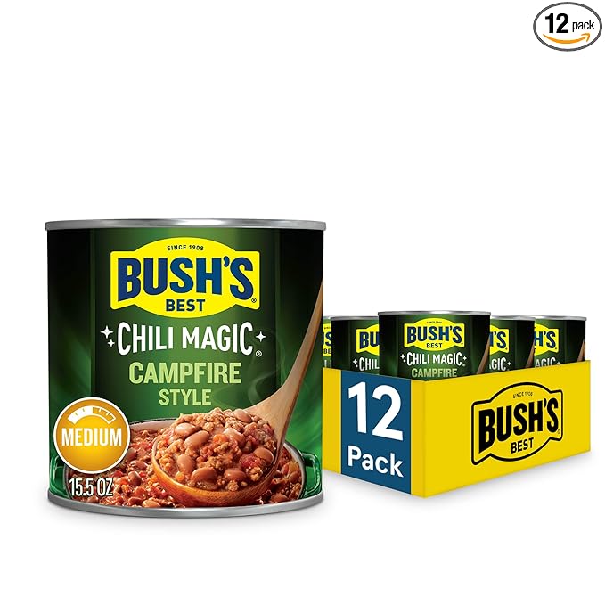 BUSH'S BEST Canned Texas Recipe Chili Magic Chili Beans Starter (Pack of 12), Source of Plant Based Protein and Fiber, Low Fat, Gluten Free, 15.5 oz