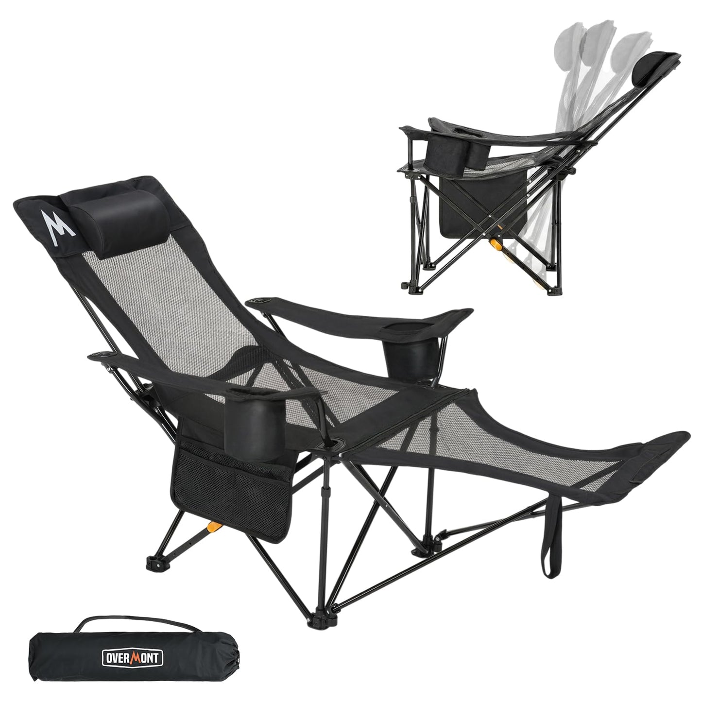 Overmont Reclining Camping Chair with Footrest - 4-Position Adjustable Backrest Lightweight Folding