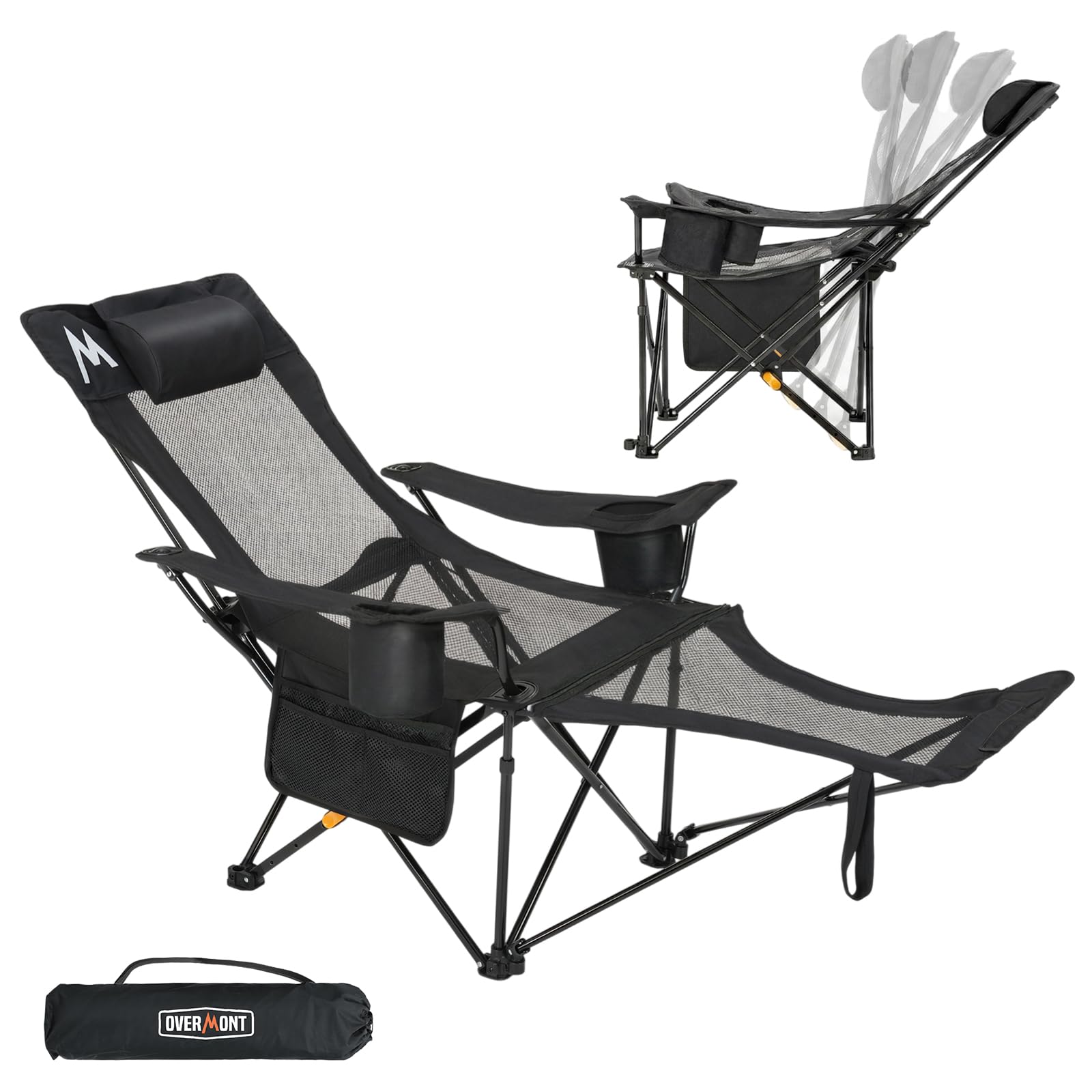 Overmont Reclining Camping Chair with Footrest - 4-Position Adjustable Backrest Lightweight Folding