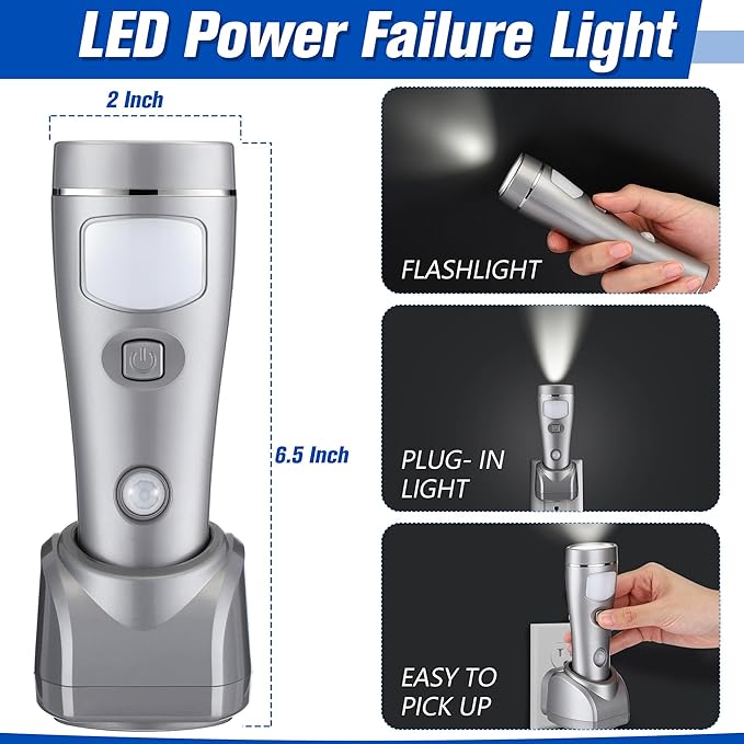 Enhon 6 Pack 4 in 1 LED Emergency Lights for Home Power Failure, Rechargeable Plug in Flashlight Motion Sensor Night Light, Automatic Turn On Power Outage Light for Home Hurricane Supplies