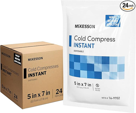 McKesson Instant Cold Packs 5" x 7" [24 Pack] - Instant Ice Packs for Injuries Disposable, Pain Relief, Swelling, Sprains - Travel Cold Compress for Sports, First Aid, Toothache