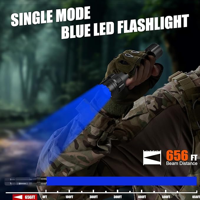 ULTRAFIRE Blue Light Flashlight,450-460nm High-Purity Single Mode Blue LED, Portable Compact for Night Fishing & Hunting, Professional Outdoor Visibility Enhancer (T1 Ultra-B)