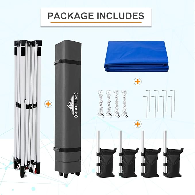 EAGLE PEAK Pop Up Canopy Tent with Wheeled Carry Bag, 8 Stakes, 4 Ropes, 4 Weight Bags, Easy Set Up Tent Canopy, 12x12 ft, 144sqft of Shade, Blue