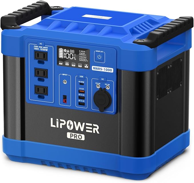 Lipower Solar Generator, 1120Wh Power Station 3 * 1000W AC Outlets(2000W peak), 60W USB-C Output, Generator for Camping, CPAP, Home Backup