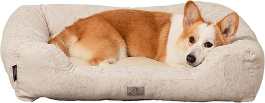 Furry's Paradise Foam Cuddler Waterproof Bolster Pet Bed with Reversible Cushion, Recycled Fibers and Non-Slip Bottom. (Brown Marble, Orthopedic Small)