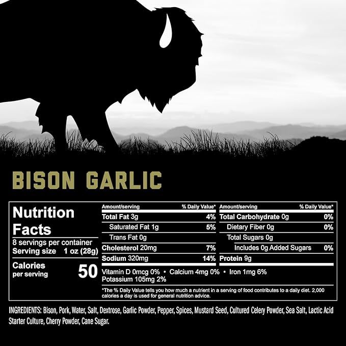ICON Meats Summer Sausage - Bison and Pork Garlic Flavor - 4 Pack of Individually Wrapped Meat Sausages, USDA Approved, All Natural, Diet Friendly, High Protein, Low Calorie